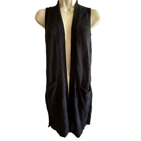 J.Jill ~ Linen Blend ~ Black open front long sleeveless cardigan ~ size XS - Picture 1 of 12